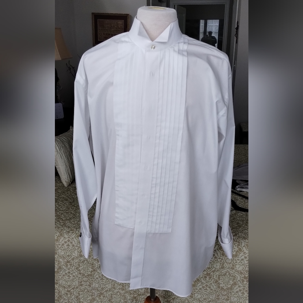 Stafford Mens Tuxedo White Dress Shirt Size XL 18/34 35 w/Cufflinks